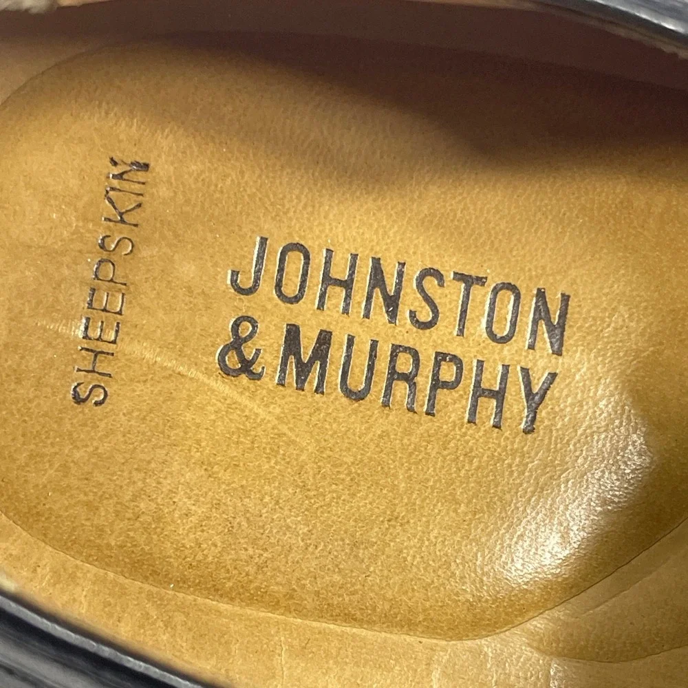 Johnston & Murphy Dress Shoes Mens 11 Black Leather Cap Toe Derby Lace Up
